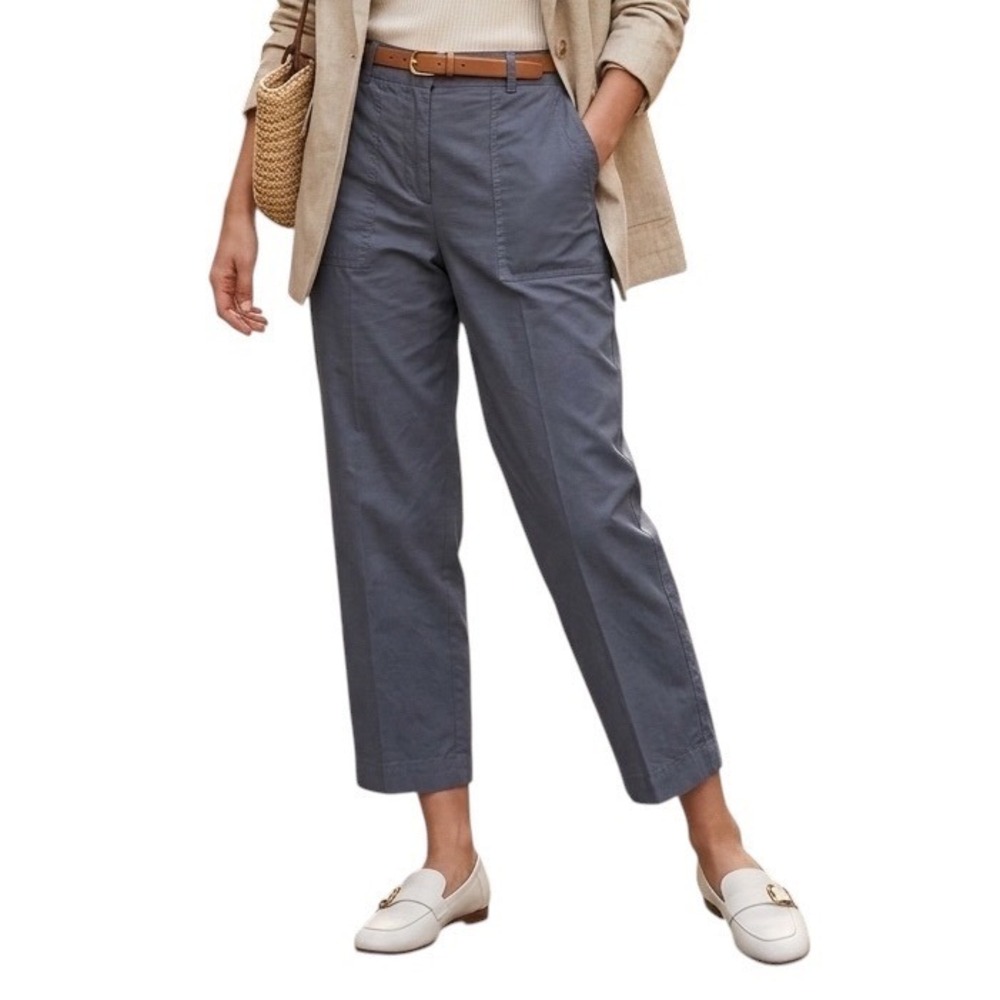Nicole‎ Miller New York Grey Cotton Linen Cropped Straight Leg Pants Womens 10